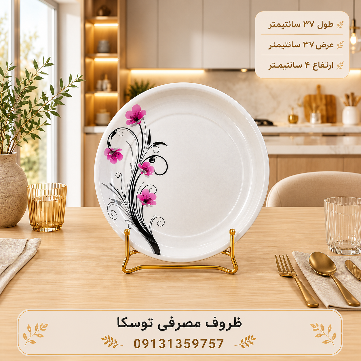 سینی دیس گرد ملامین کد 06 گل ایتانا بنفش 1 عددی