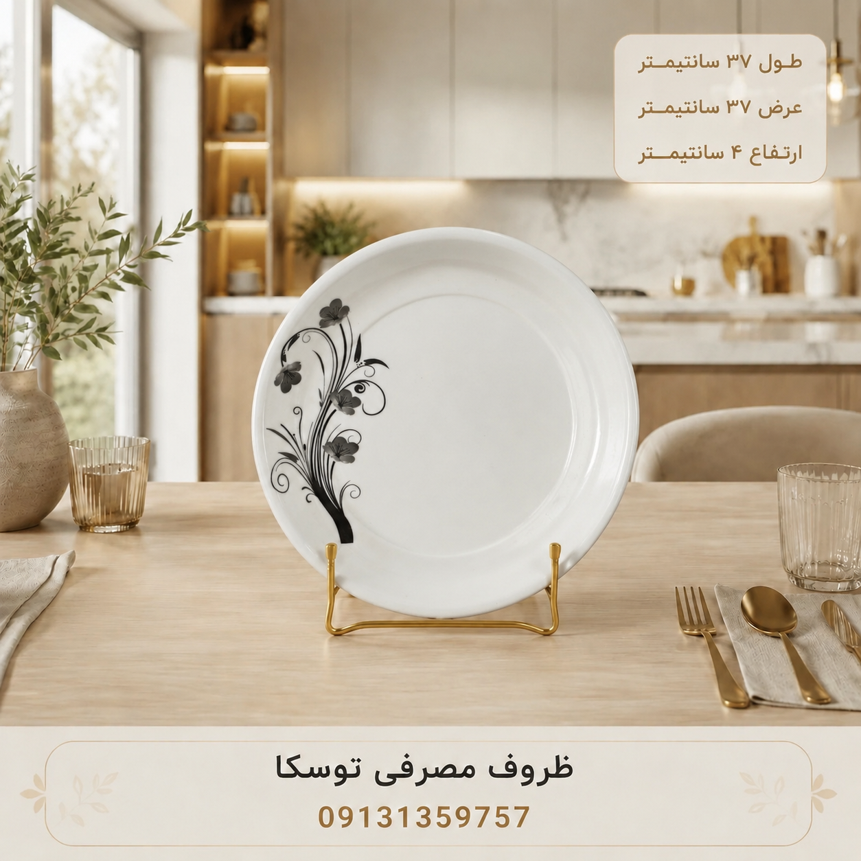 سینی دیس گرد ملامین کد 06 گل ایتانا مشکی 1 عددی