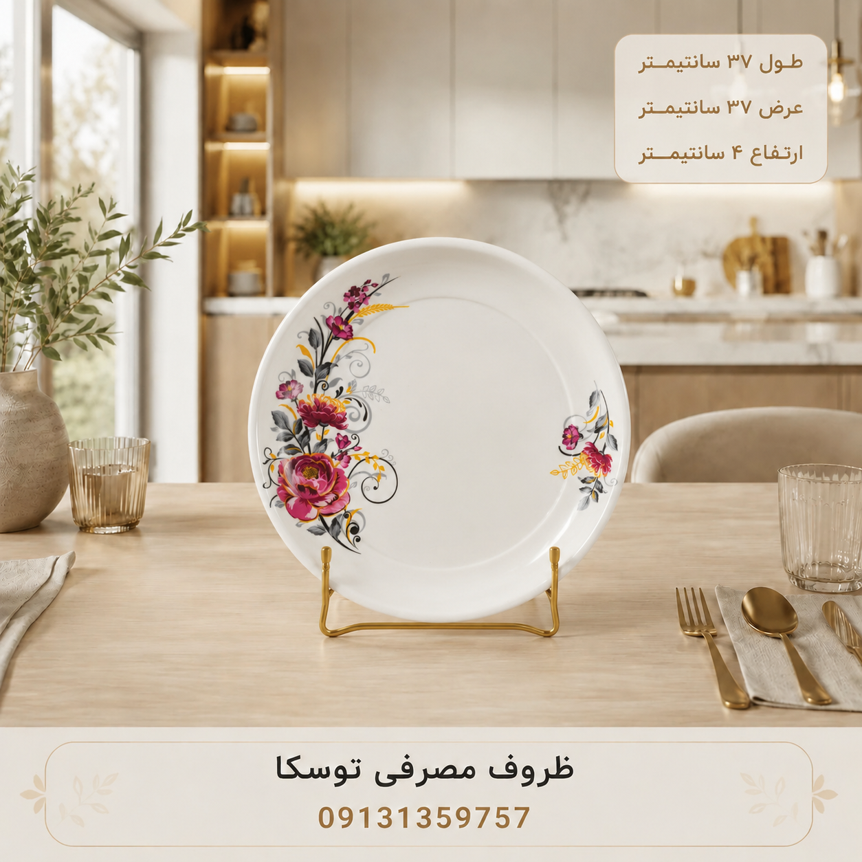 سینی دیس گرد ملامین کد 06 گل شکوفه طلایی  1 عددی