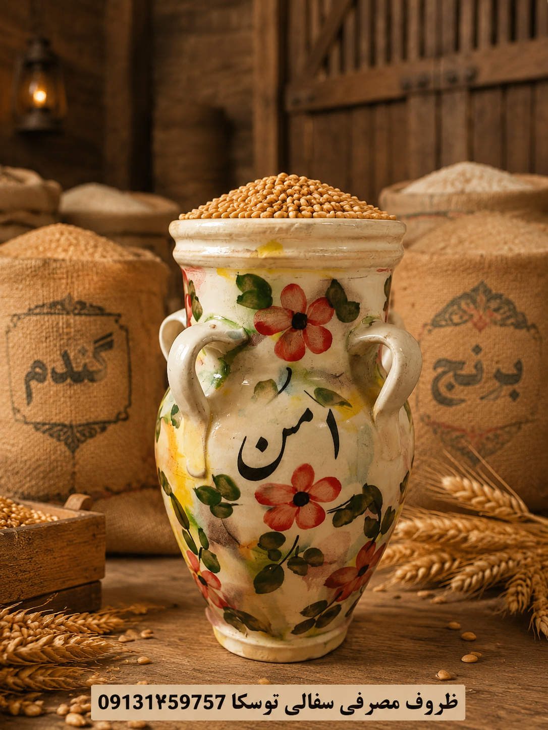 بستو 1 من سفالی زمینه کرم ابروبادی گل قرمز