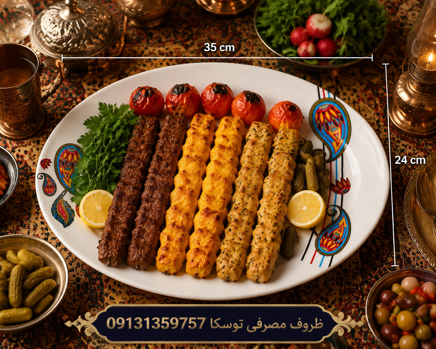 دیس بیضی متوسط ملامین کد 431 گل ترمه 1 عددی