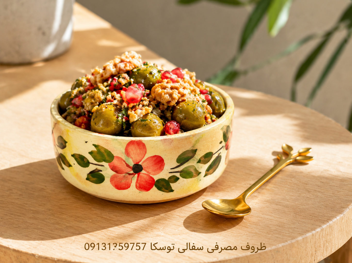 کاسه وانسل سایز L پک 2 عددی گلدار سفالی زمینه کرم ابروبادی گل قرمز
