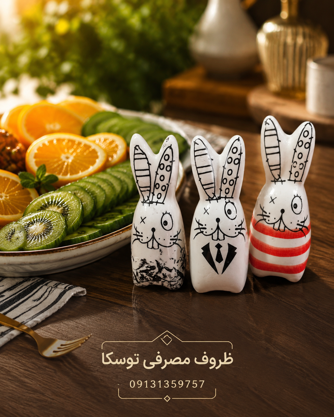 نمک پاش نمکدان سرامیکی فانتزی طرح خرگوش زبل 3 عددی