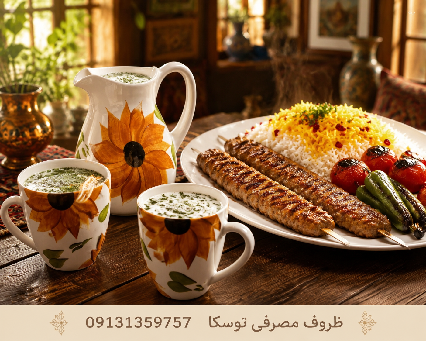 ست پارچ و لیوان 4 نفره سرامیکی طرح افتاب گردان نقاشی