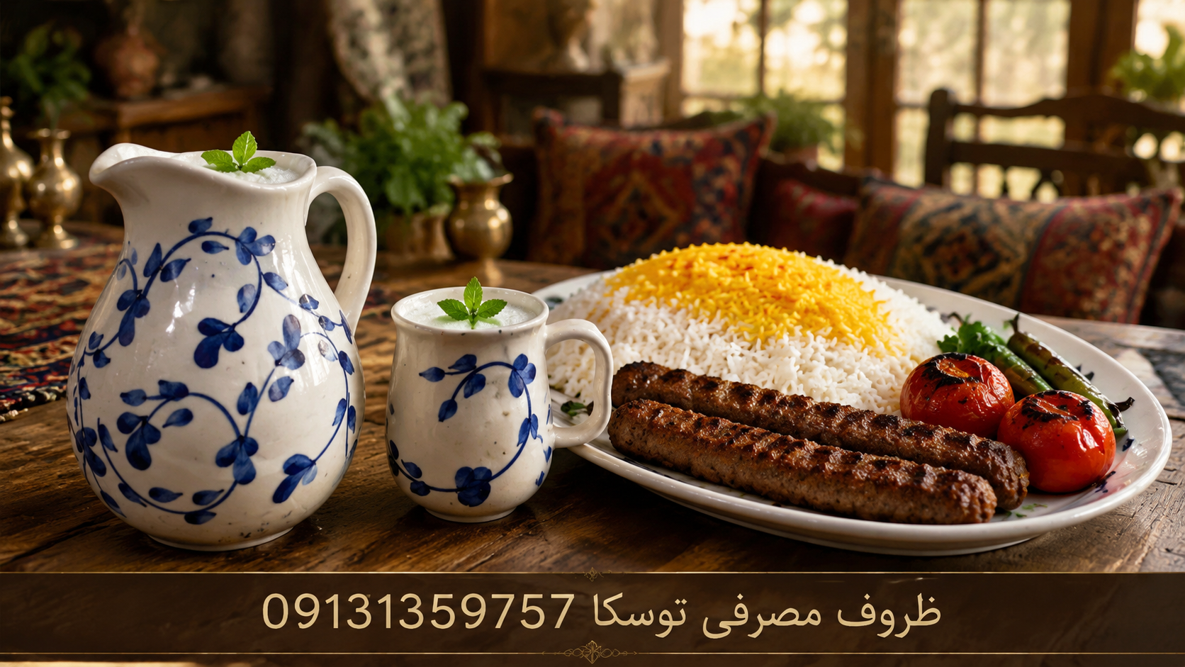 ست پارچ و لیوان 4 نفره سرامیکی طرح ابی مینیمال نقاشی