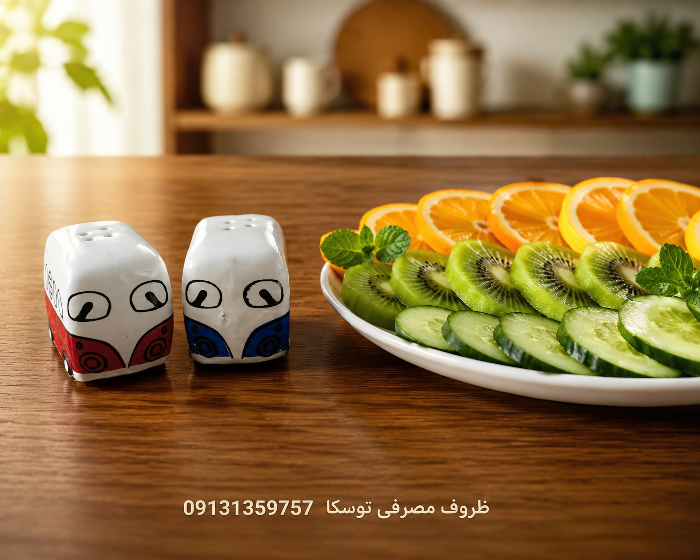 نمک پاش نمکدان سرامیکی فانتزی طرح ماشین وَن قرمز و ابی۲ عددی
