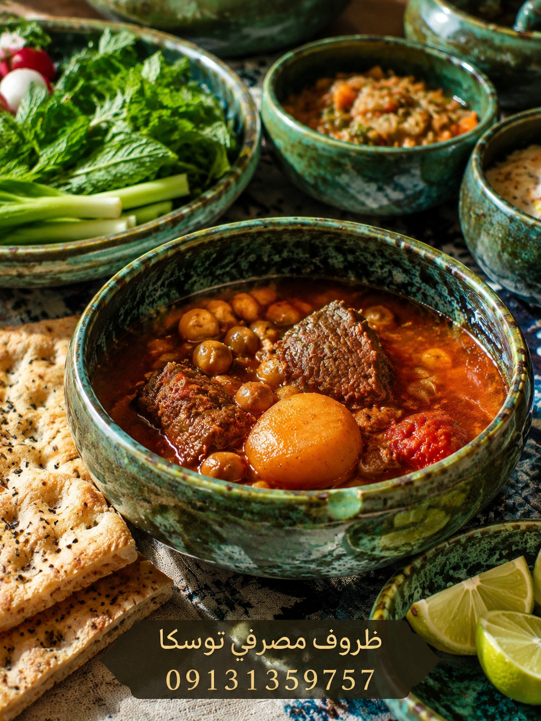 کاسه ابگوشت خوری سرامیکی سبز شره ای 3 عددی