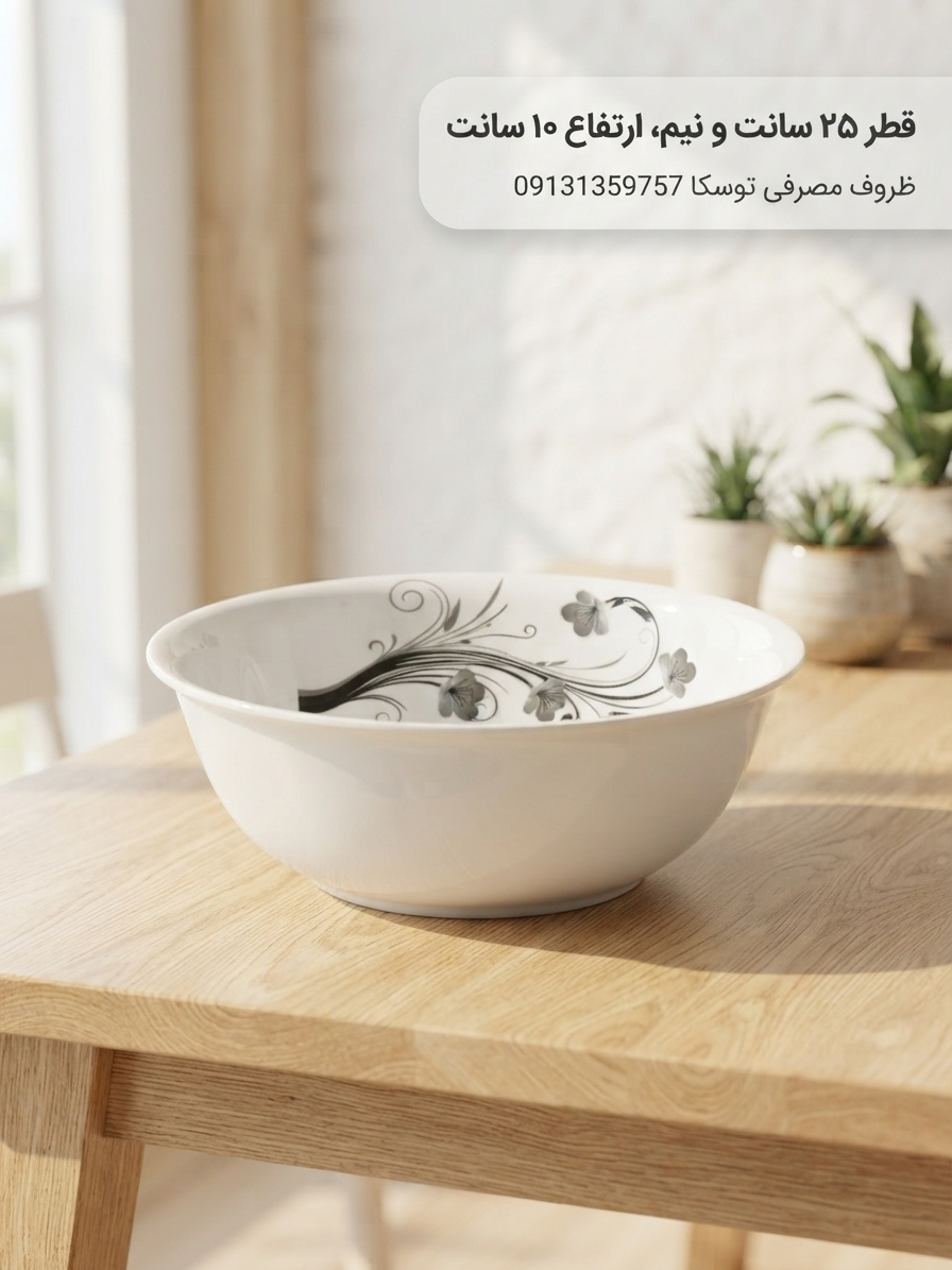 کاسه آش قدح بزرگ ملامین کد 605 گل ایتانا مشکی 2 عددی