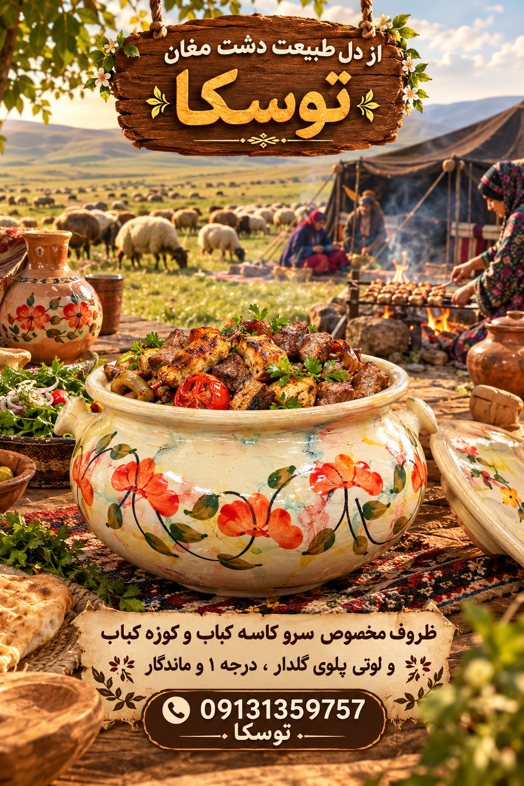 گمج گیلانی کوزه کباب گمج کباب سایز متوسط 5 نفره گل پرتقالی