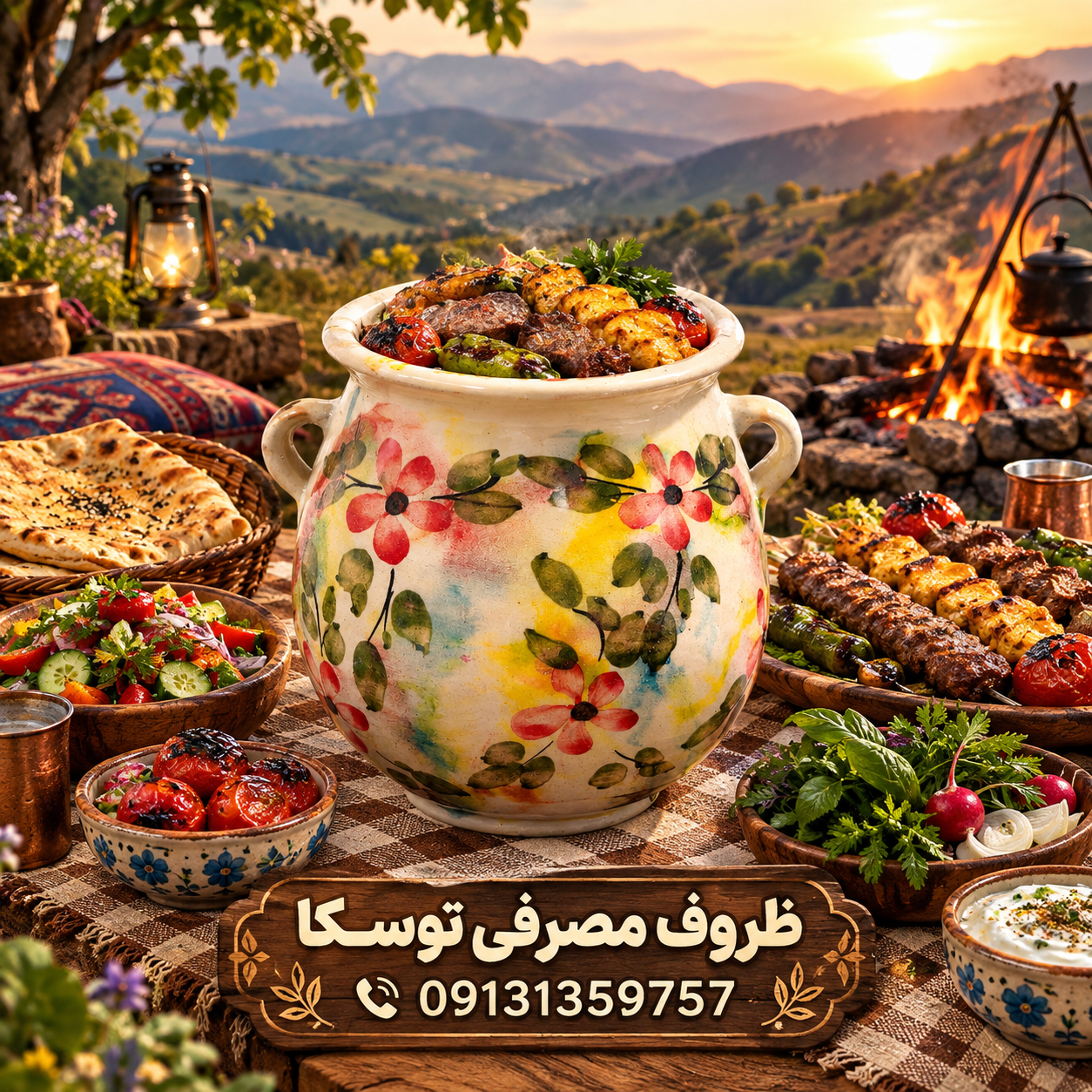 دیزی سفالی ابرنگی مناسب کاسه کباب و کوزه کباب متوسط 4 نفره درجه 1