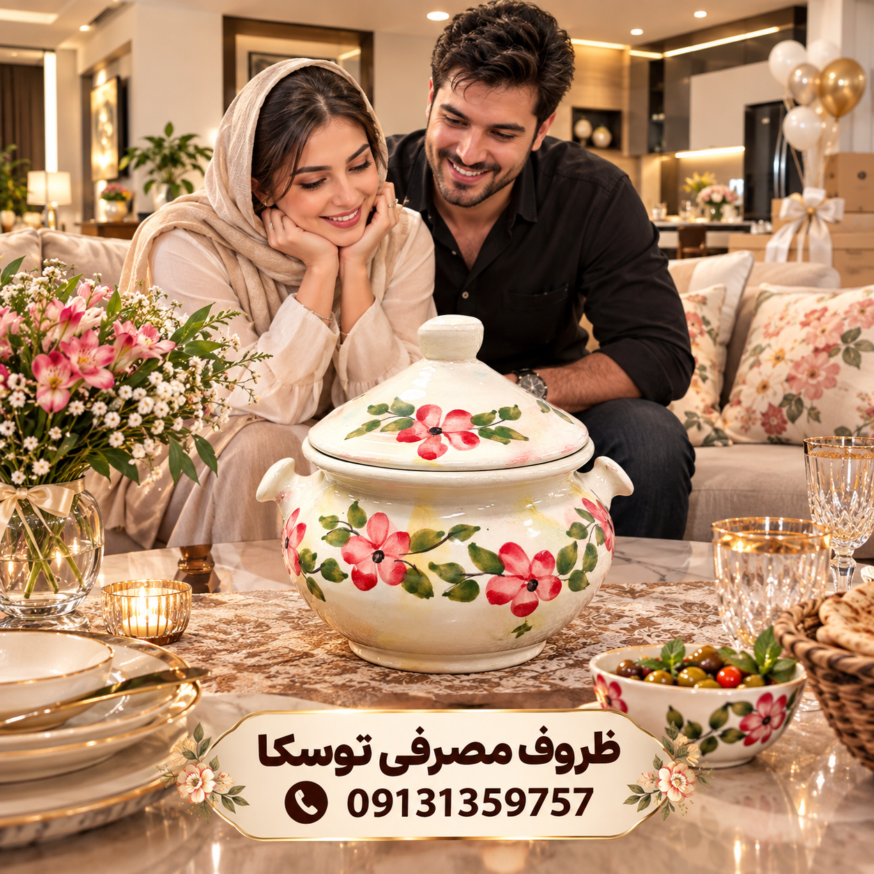 گَمَج قابلمه گیلانی گمج سفالی گلدار سایز کوچک 2 نفره