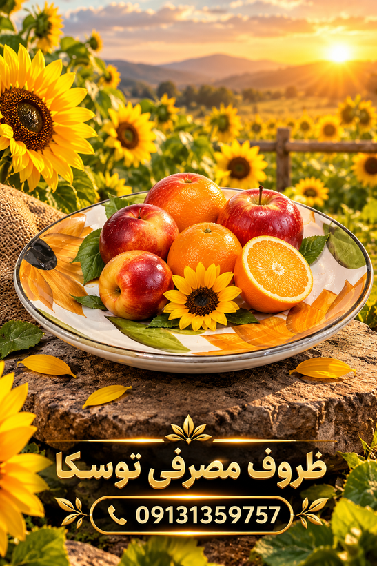 بشقاب پیشدستی میوه خوری سرامیکی گل افتاب گردون نقاشی 3 عددی