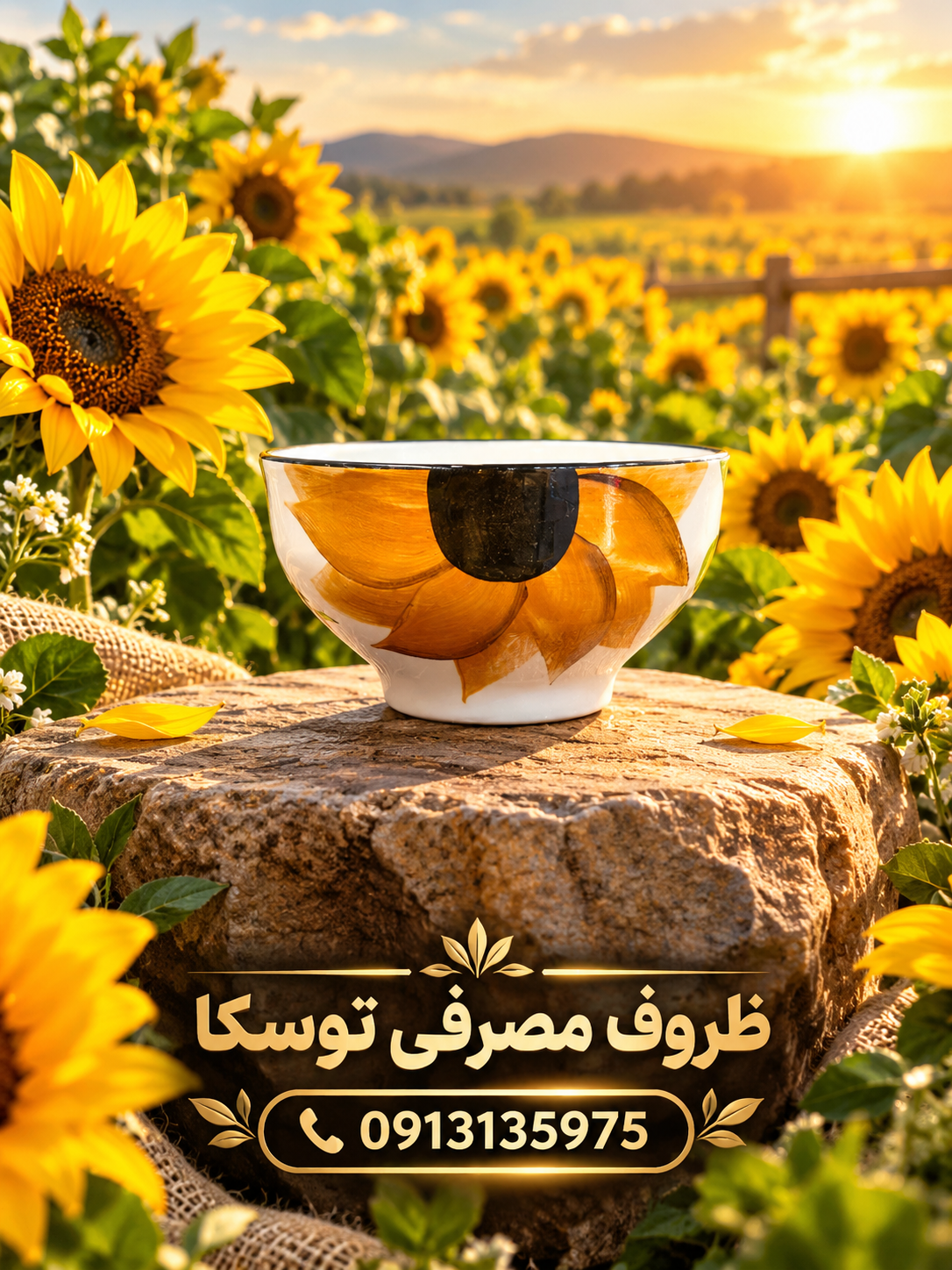 کاسه ترشی خوری سرامیکی گل افتاب گردون نقاشی 3 عددی