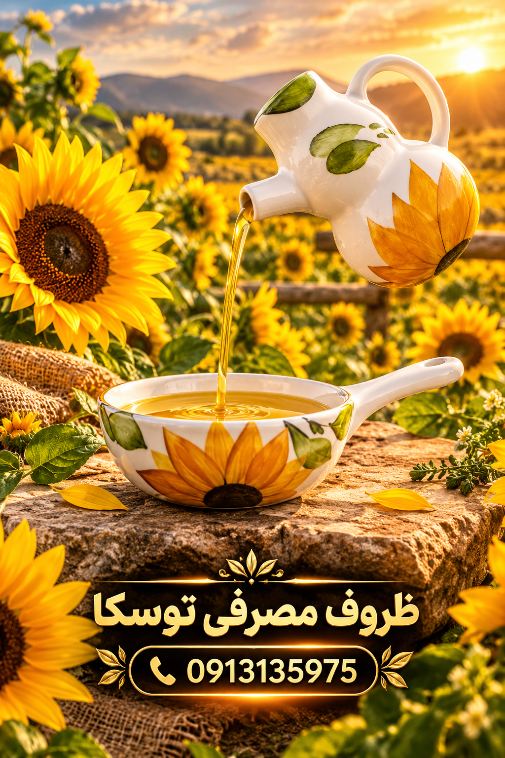روغن ریز یا ابلیمو خوری سرامیکی گل افتاب گردون نقاشی 1 عددی