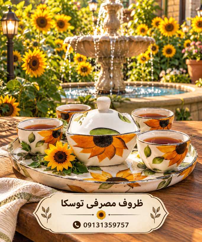 قندان مربع سرامیکی گل افتاب گردون نقاشی 1 عددی