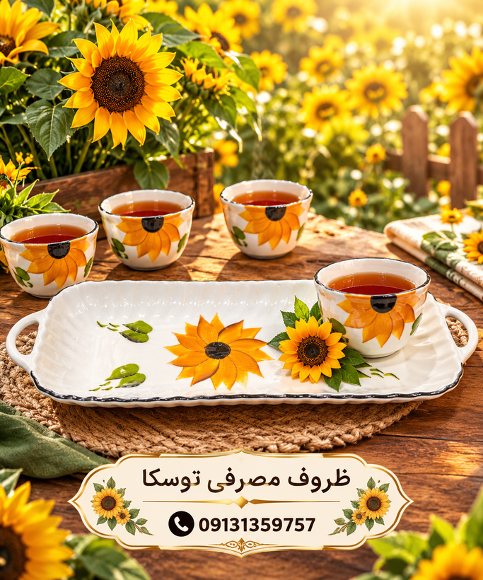 رولت خوری کباب خوری دسته دار بزرگ سرامیکی گل افتاب گردون نقاشی 1 عددی