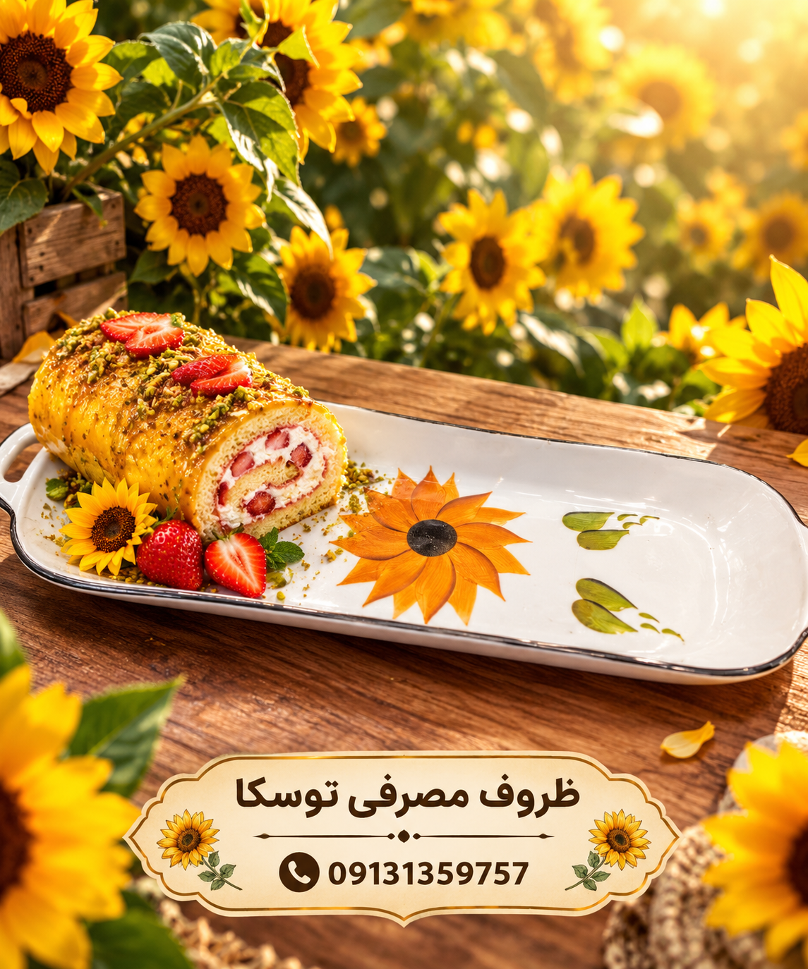 رولت خوری سرامیکی قایقی بدون دسته متوسط گل افتاب گردون نقاشی 1 عددی