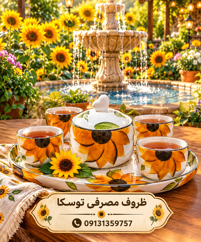 قندان گرد سرامیکی گل افتاب گردون نقاشی 1 عددی