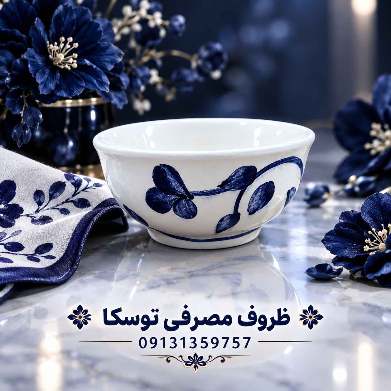 کاسه ترشی خوری سرامیکی گل ابی نقاشی 3 عددی
