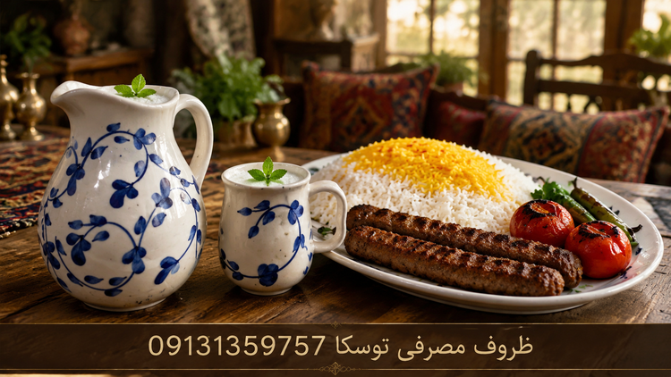 ست پارچ و لیوان سرامیکی 4 نفره گل ابی مینیمال نقاشی