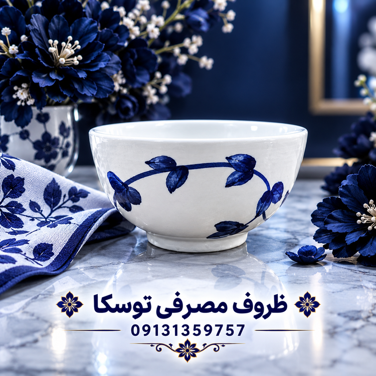 کاسه ماست خوری سرامیکی گل ابی نقاشی 3 عددی