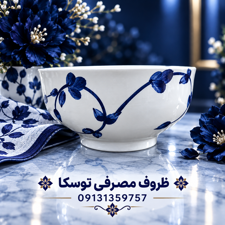 کاسه ابگوشت خوری سرامیکی گل ابی نقاشی 3 عددی