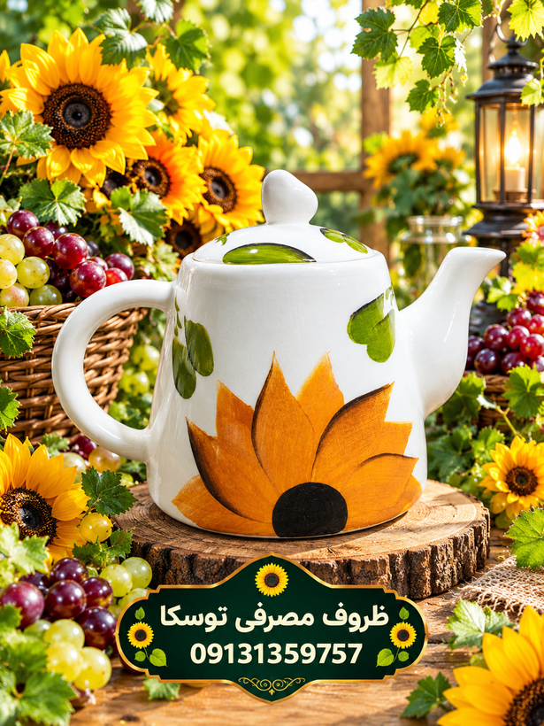 قوری هرمی سرامیکی گل افتاب گردون نقاشی 1 عددی