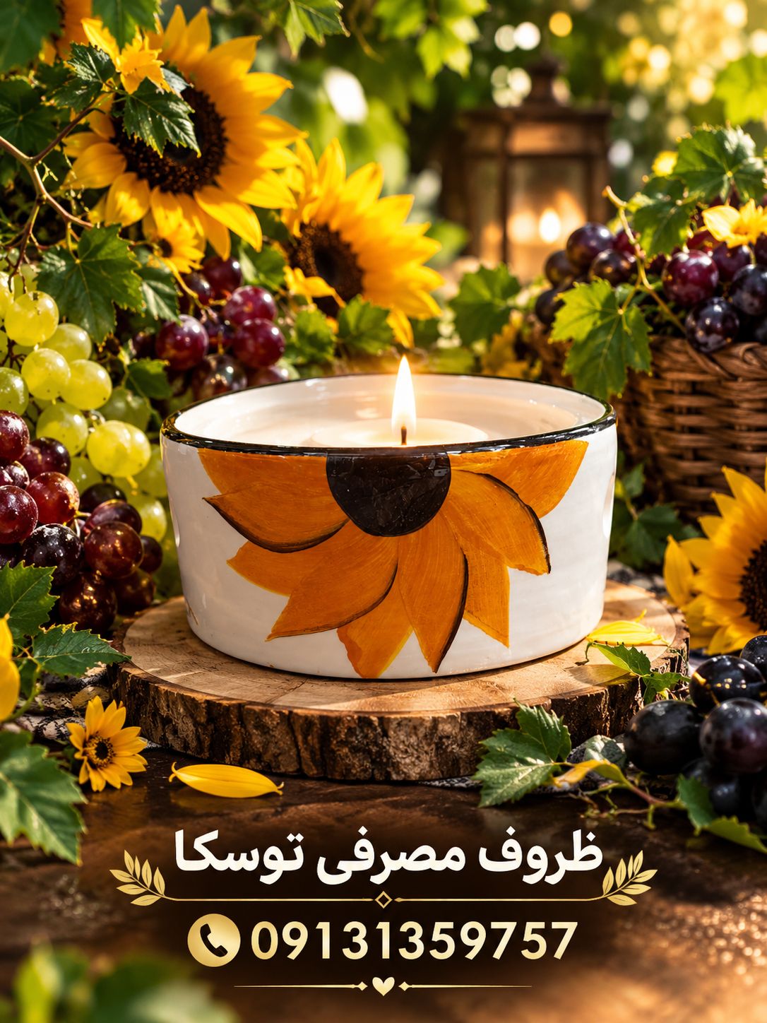 وارمر گرد بزرگ سرامیکی گل افتاب گردون نقاشی 1 عددی