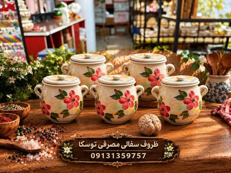 دیزی بچه سفالی گلدار سایز ادویه گل قرمز زمینه کرم ابروبادی نقاشی 5 عددی