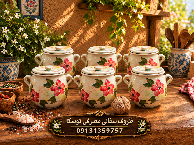 دیزی بچه سفالی گلدار سایز ادویه گل قرمز زمینه کرم ابروبادی نقاشی 6 عددی